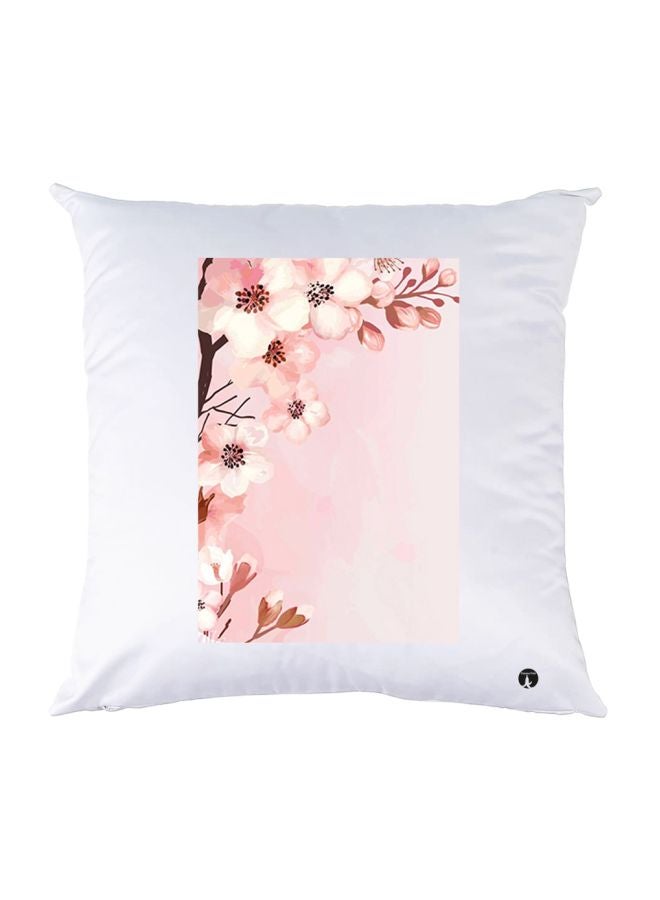 بي بي غطاء وسادة مطبوع عليه زهور أبيض/وردي/بني 30x30سم