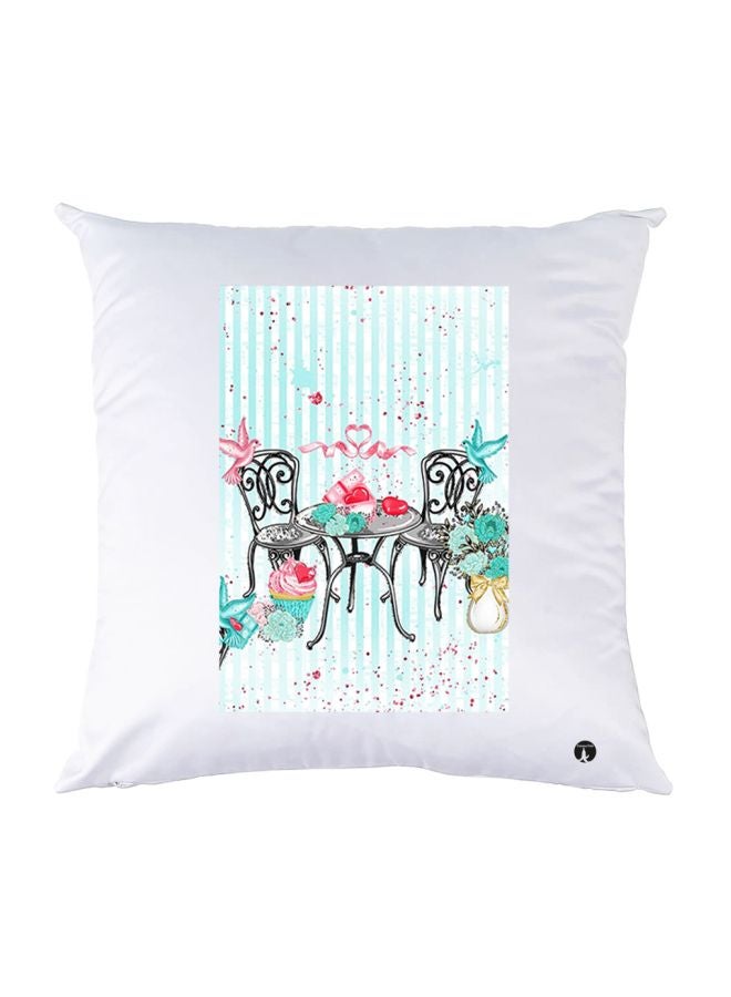 بي بي وسادة ديكور مزينة بطبعة رسمة حفل شاي أبيض/أزرق/رمادي 30x30سم