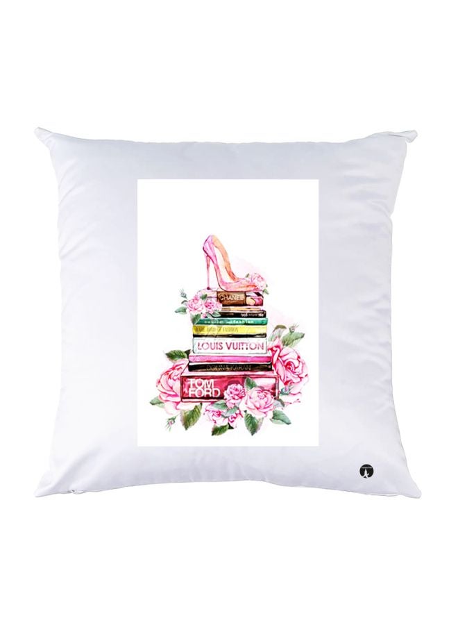 BP Brands And Floral Printed Decorative Throw Pillow White/Pink/Green 30x30cm