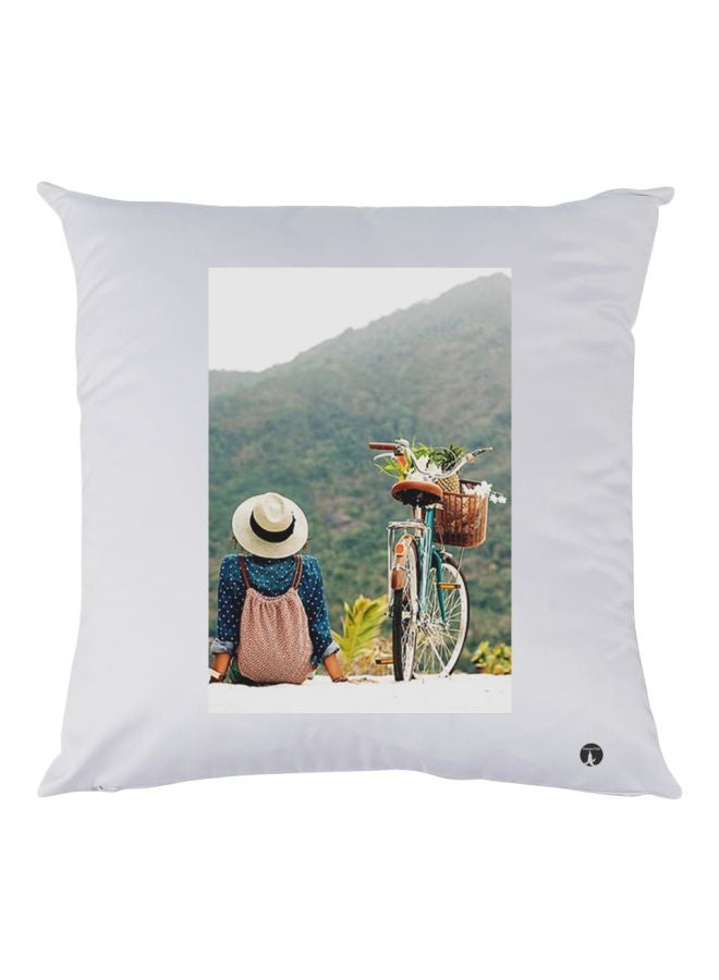 BP Traveller Printed Decorative Throw Pillow White/Green/Blue 30x30cm