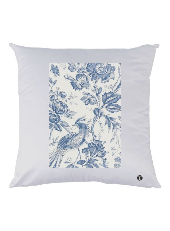 BP Floral Printed Decorative Throw Pillow White/Blue 30x30cm