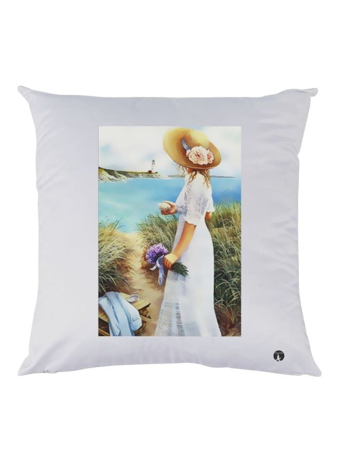 BP Woman Printed Decorative Throw Pillow White/Blue/Green 30x30cm