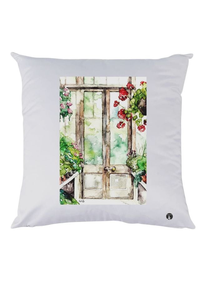 BP Door Printed Decorative Throw Pillow White/Beige/Green 30x30cm