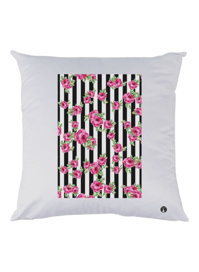 BP Floral Printed Decorative Throw Pillow White/Black/Pink 30x30cm