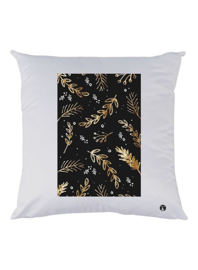BP Leaves Printed Decorative Throw Pillow White/Black/Gold 30x30cm