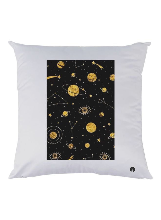 بي بي وسادة ديكور مزينة بطبعة رسمة المجموعة الشمسية أبيض/أسود/ذهبي 30x30سم