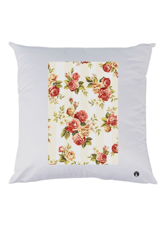 BP Floral Printed Throw Pillow White/Red/Green 30x30cm