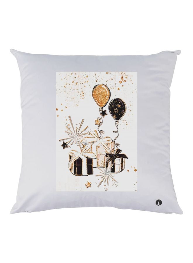 بي بي وسادة زينة بطبعة هدايا أبيض/أسود/ذهبي 30x30سم