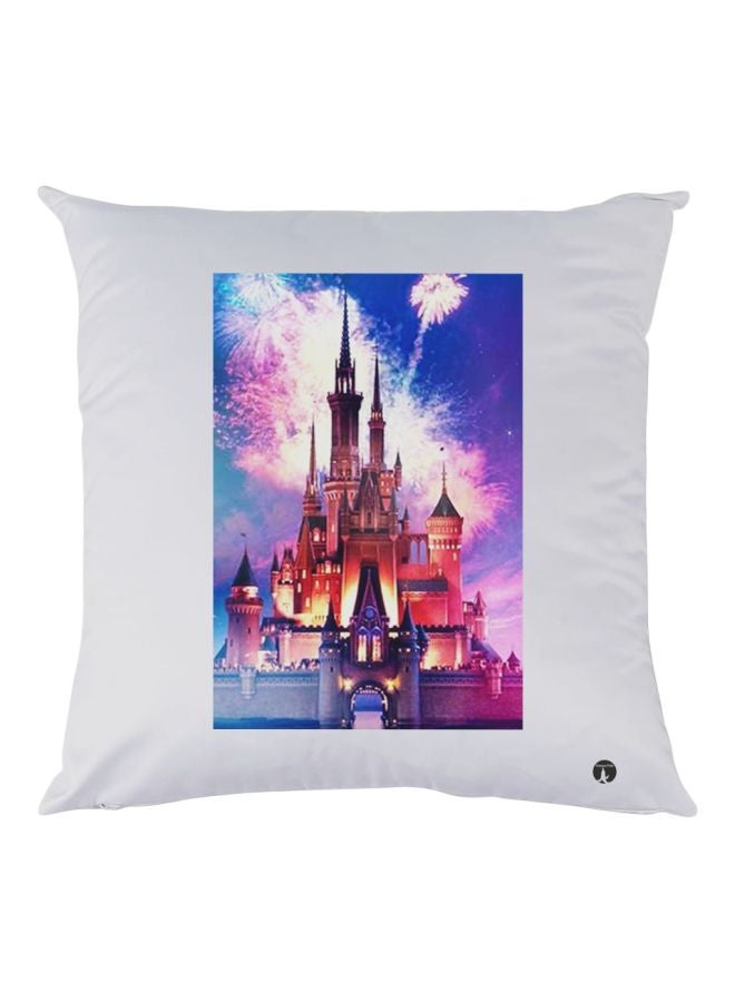 بي بي وسادة ديكور مزينة بطبعة تمثل قصراً أبيض/أزرق/وردي 30x30سم