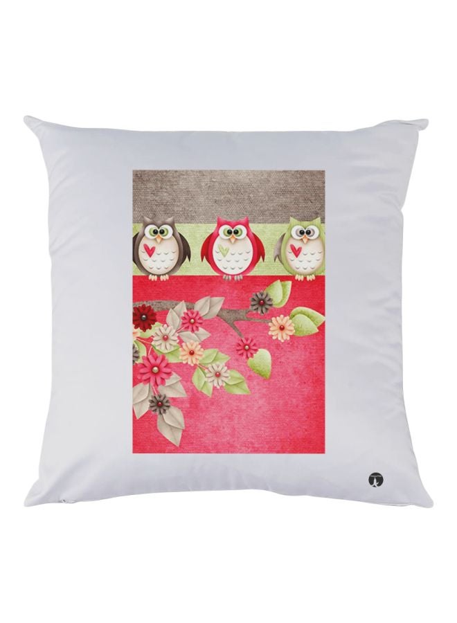 بي بي وسادة زينة بطبعة طيور البوم أبيض/أحمر/أخضر 30x30سم