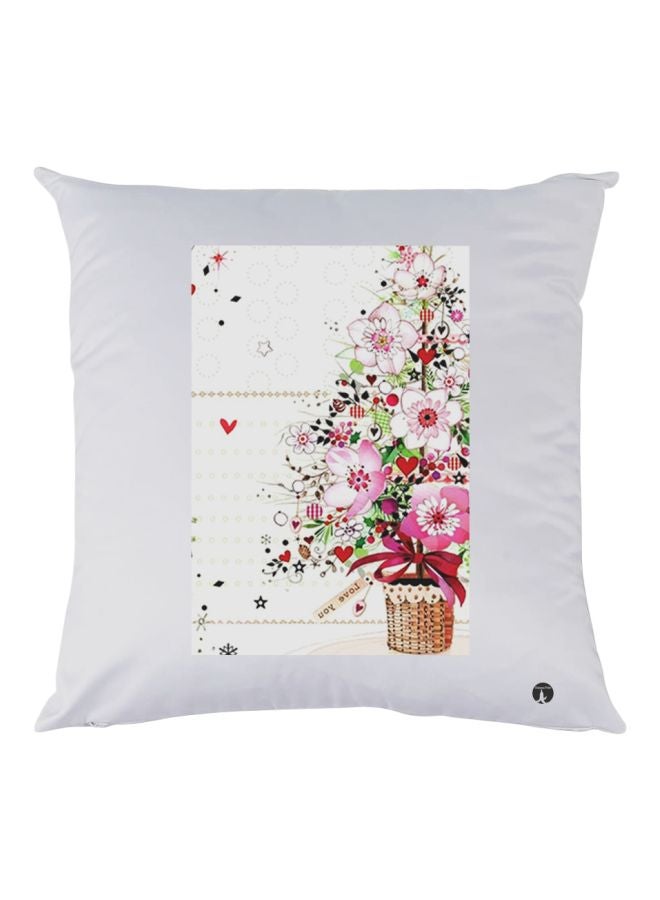 بي بي غطاء وسادة مطبوع عليه زهور أبيض/ وردي/ بيج 30x30سم