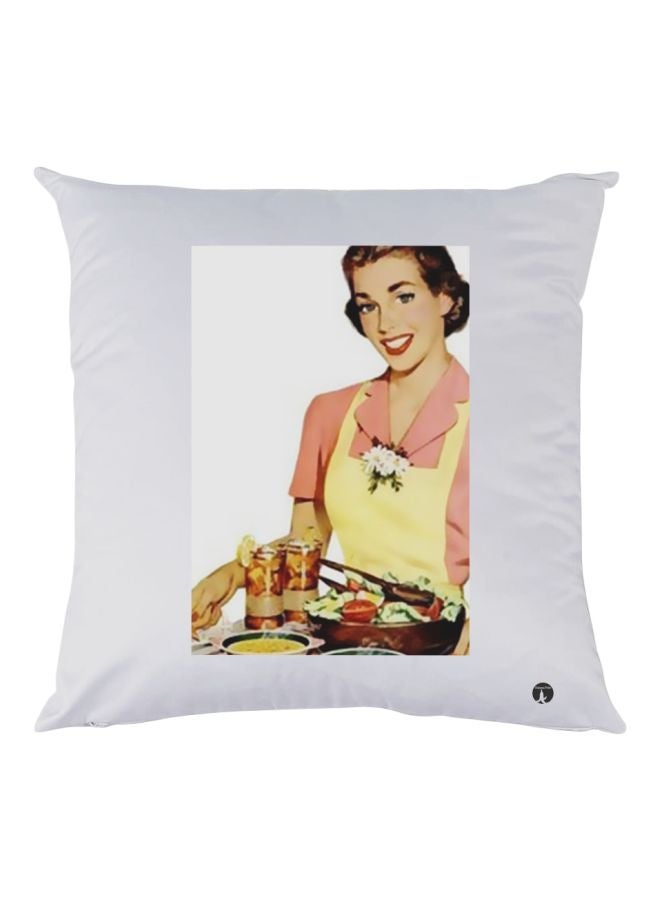 BP Womens Printed Throw Pillow White/Pink/Yellow 30x30cm
