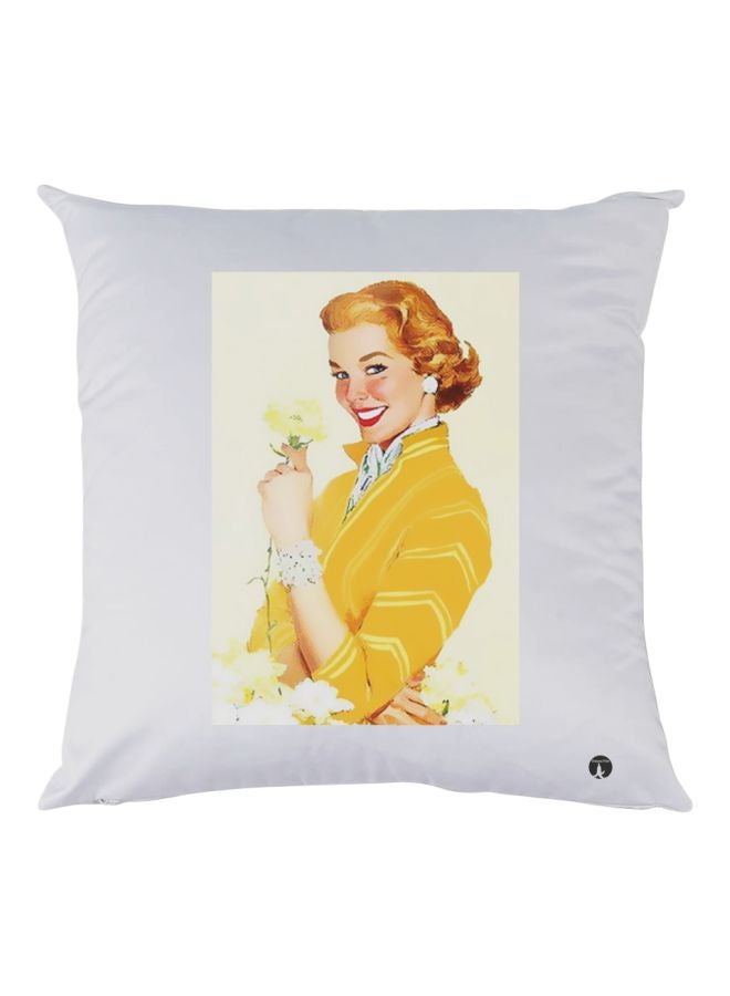 بي بي وسادة زينة بطبعة امرأة أبيض/ أصفر/بيج 30x30سم