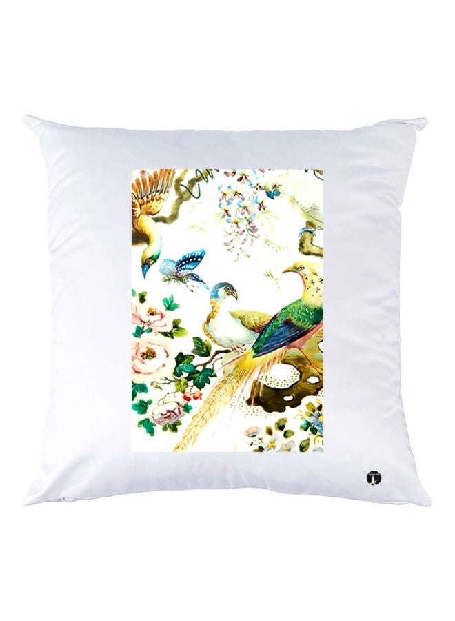 BP Bird Printed Throw Pillow White/Yellow/Green 30x30cm