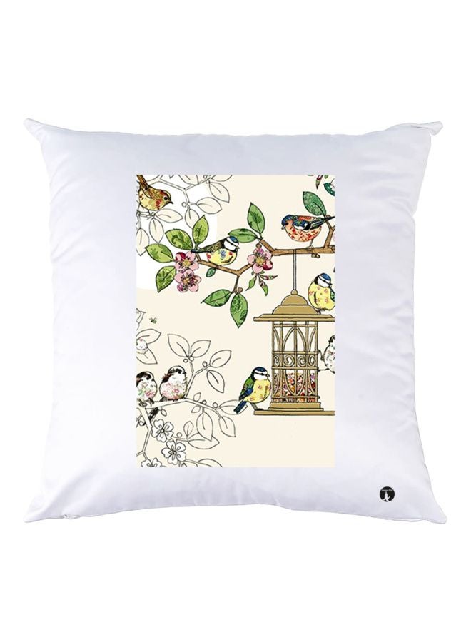 BP Bird Printed Throw Pillow White/Green/Beige 30x30cm