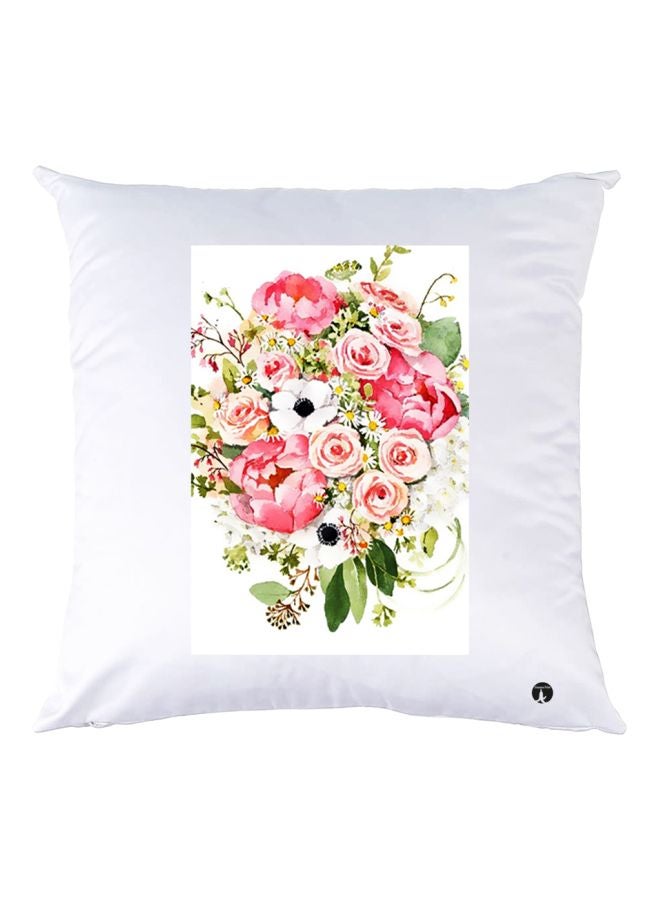 بي بي وسادة زينة بطبعة أزهار أبيض/وردي/أخضر 30x30سم
