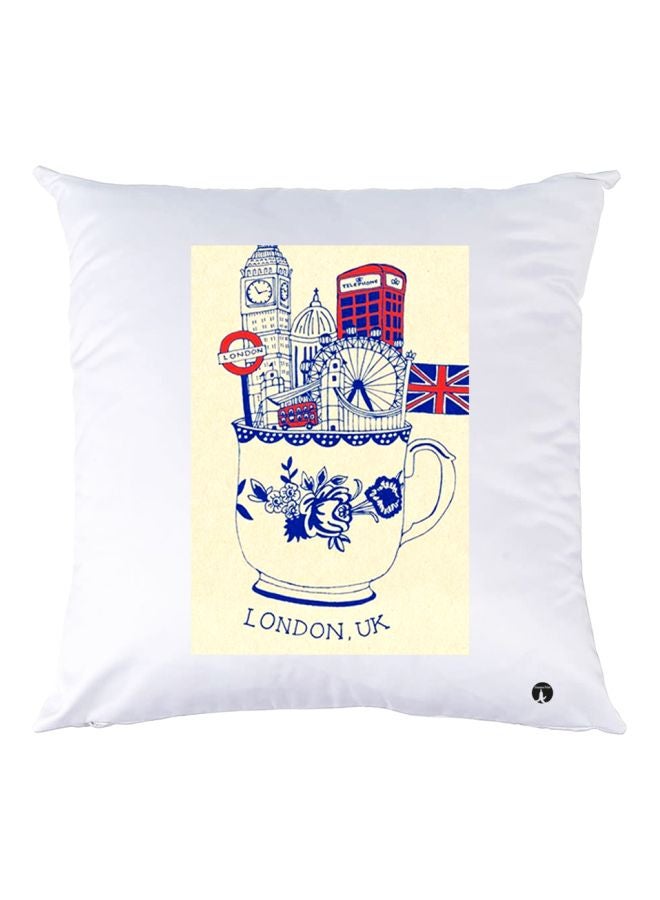 BP London UK Printed Throw Pillow White/Beige/Blue 30x30cm