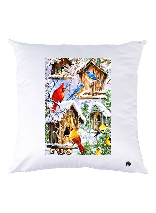 BP Bird Printed Throw Pillow White/Blue/Red 30x30cm