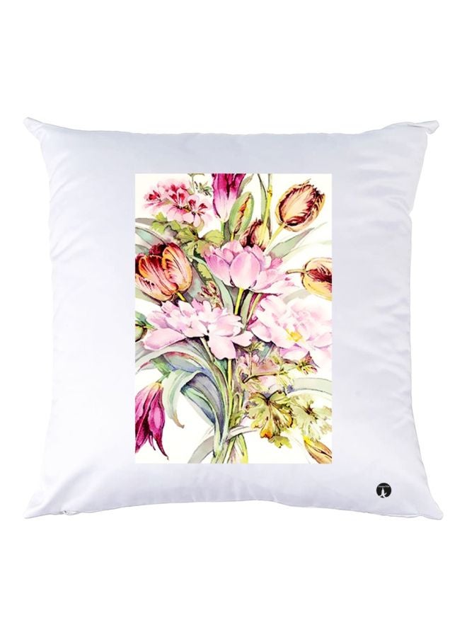 BP Floral Printed Throw Pillow White/Pink/Green 30x30cm