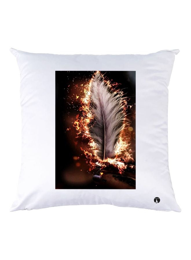 بي بي وسادة زينة بطبعة ريشة أبيض/بني/رمادي 30x30سم