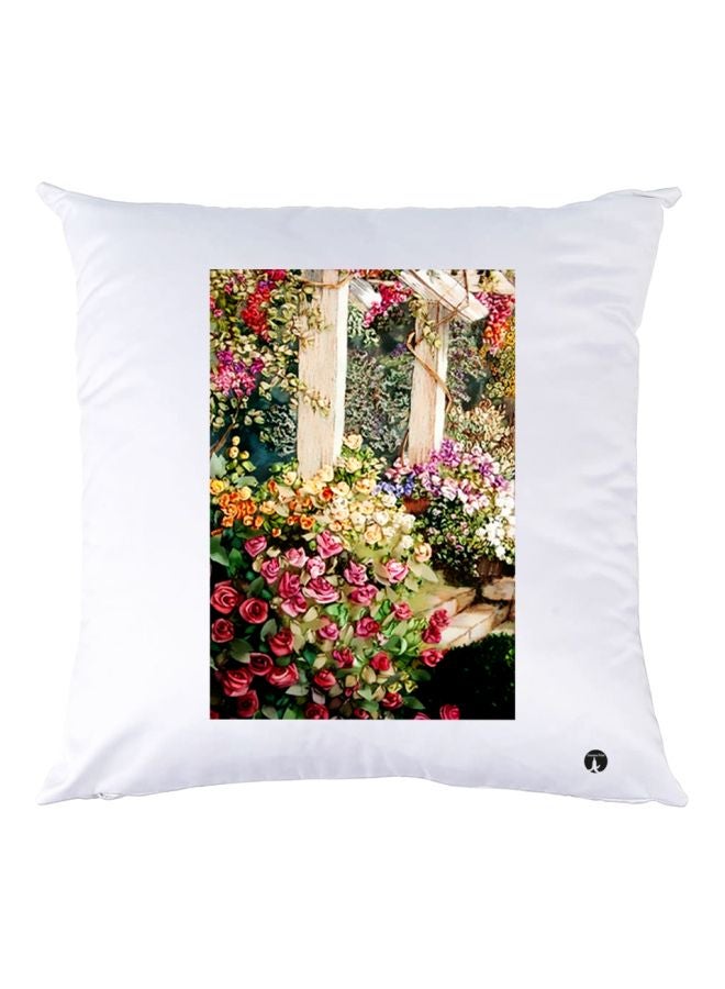 BP Rose Printed Throw Pillow White/Pink/Green 30x30cm
