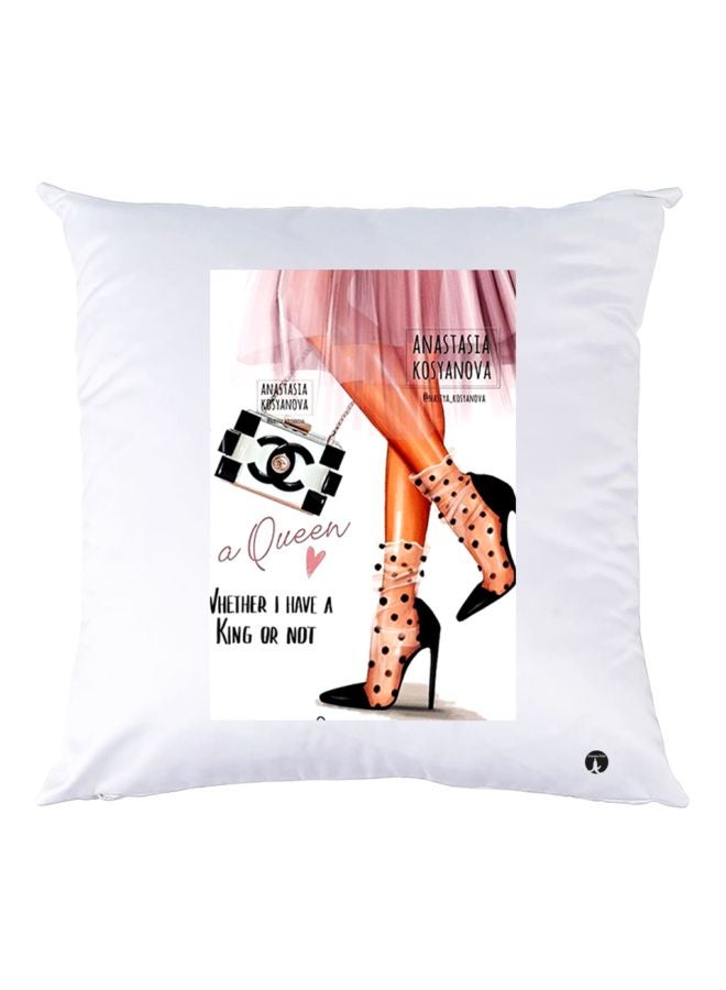 BP Printed Throw Pillow White/Pink/Beige 30x30cm