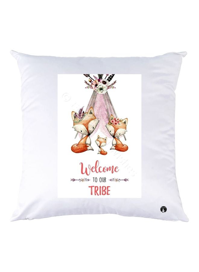بي بي وسادة ديكور مزينة بطبعة لعبارة "Welcome To Our Tribe" أبيض/ بني/ وردي 30x30سم