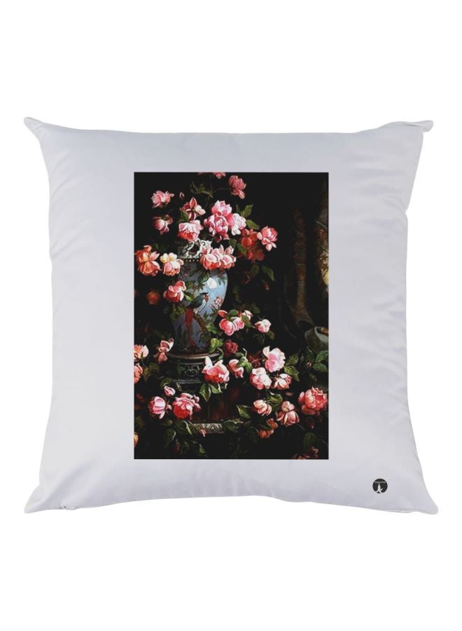 BP Rose Printed Throw Pillow White/Black/Pink 30x30cm 