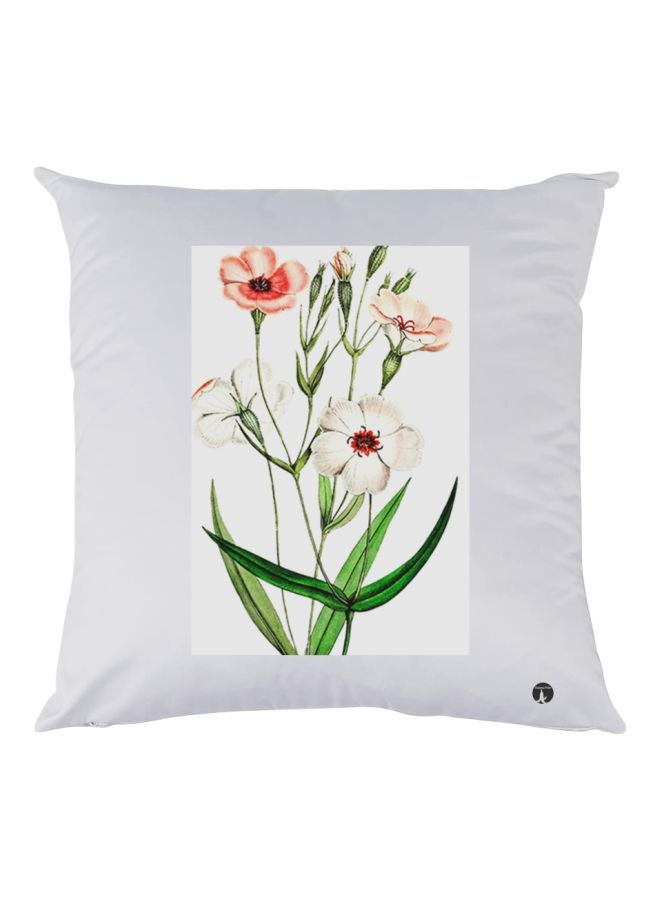 BP Flower Printed Throw Pillow White/Green/Red 30x30cm