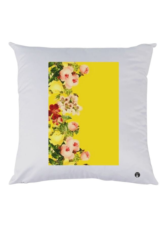 BP Flowers Printed Throw Pillow White/Yellow/Pink 30x30cm 