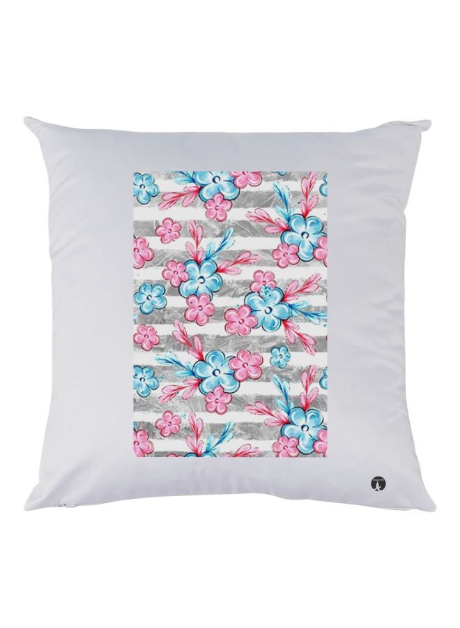 BP Flowers Printed Throw Pillow White/Pink/Blue 30x30cm