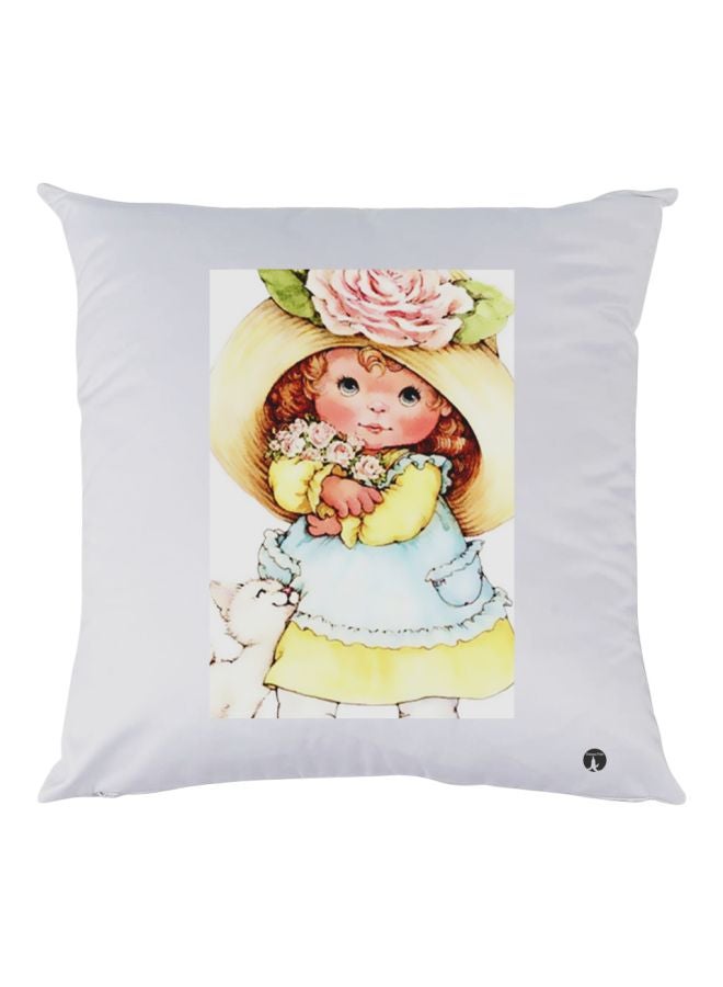 بي بي وسادة زينة بطبعة فتاة وكلب أبيض/أصفر/أزرق 30x30سم