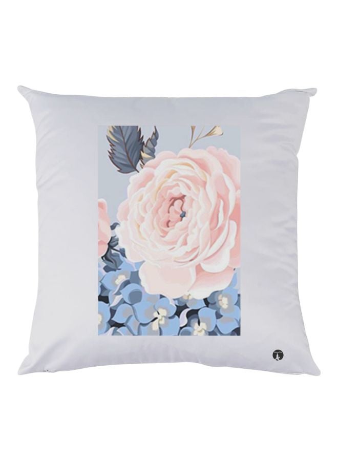 وسادة مطبوع عليها رسمة وردة أبيض / وردي / أزرق 30x30سم