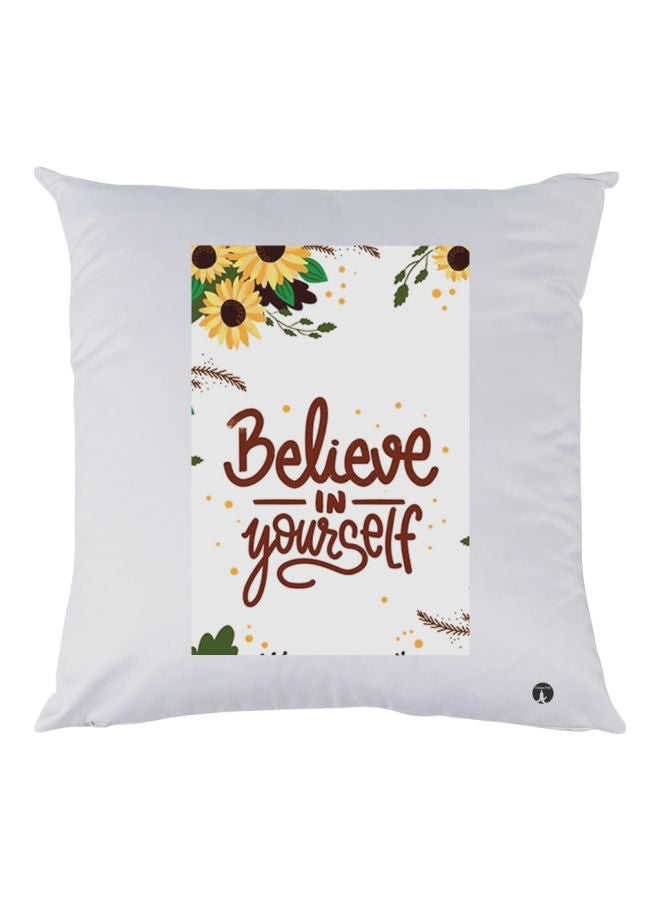 بي بي وسادة مطبوع عليها بيليف إن يور سيلف أبيض/بني/ أصفر 30x30سم