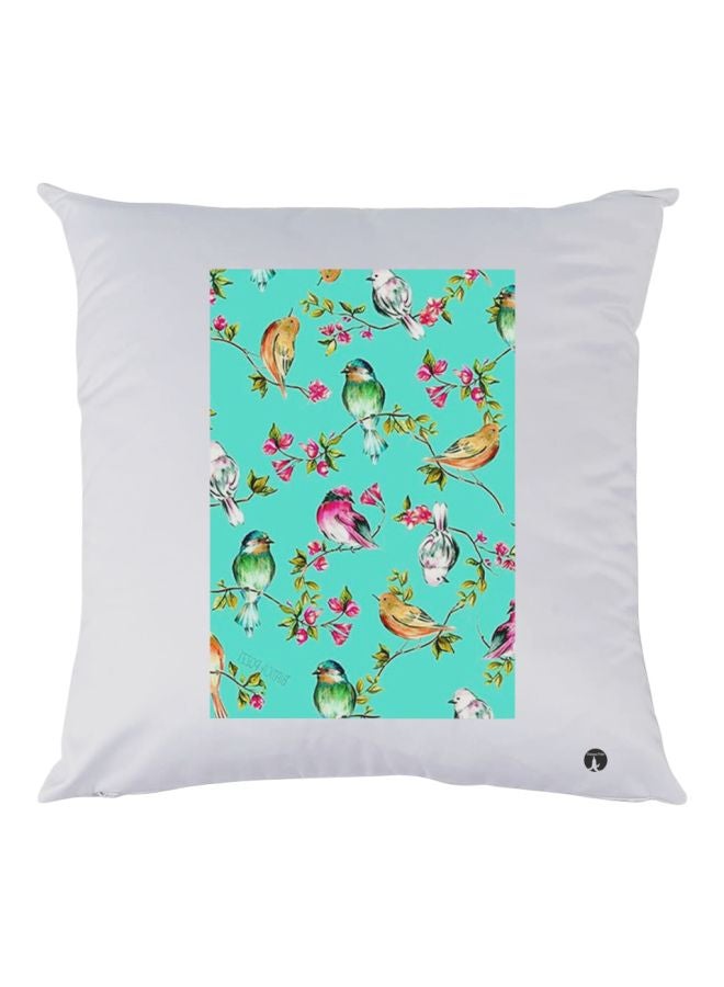 بي بي وسادة زينة بطبعة طيور وردي/أخضر/أبيض 30x30سم