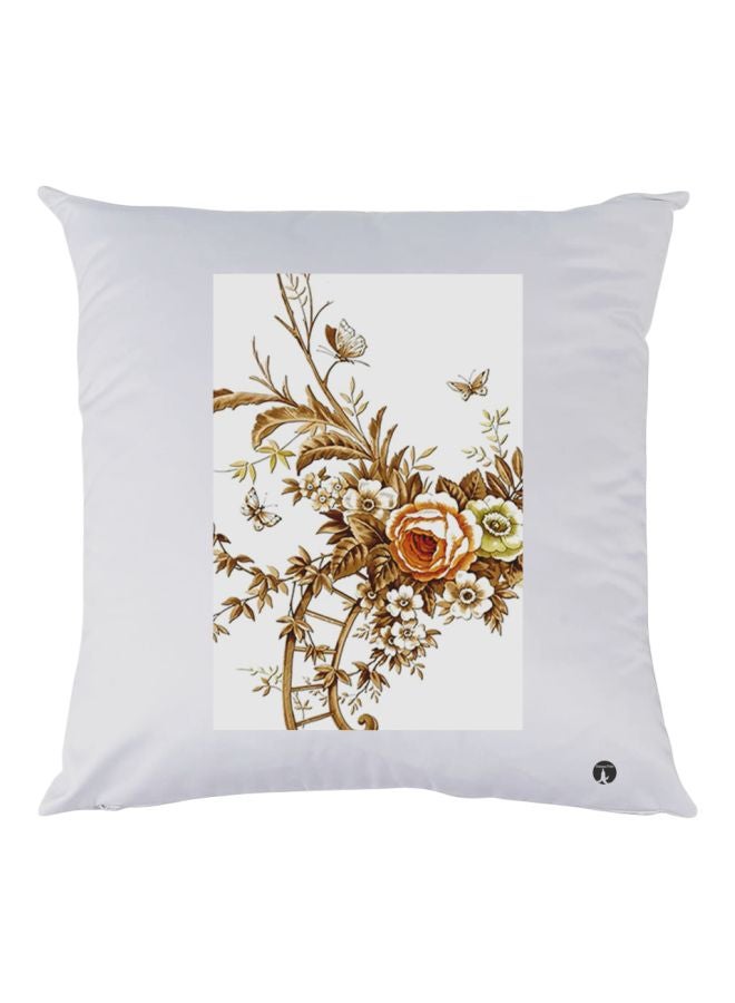 بي بي وسادة مطبوع عليها رسمة ورد أبيض/بني/برتقالي 30x30سم