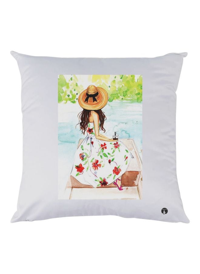 بي بي وسادة بطبعة فتاة أبيض/أخضر/أزرق 30x30سم