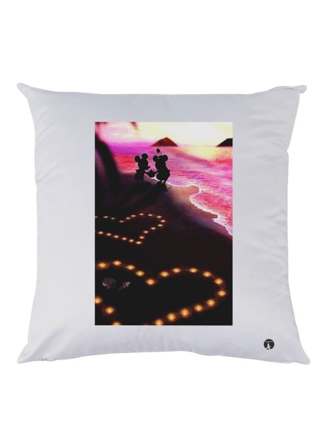 بي بي وسادة مزخرفة بتفاصيل مطبوعة أبيض/وردي/أسود 30x30سم