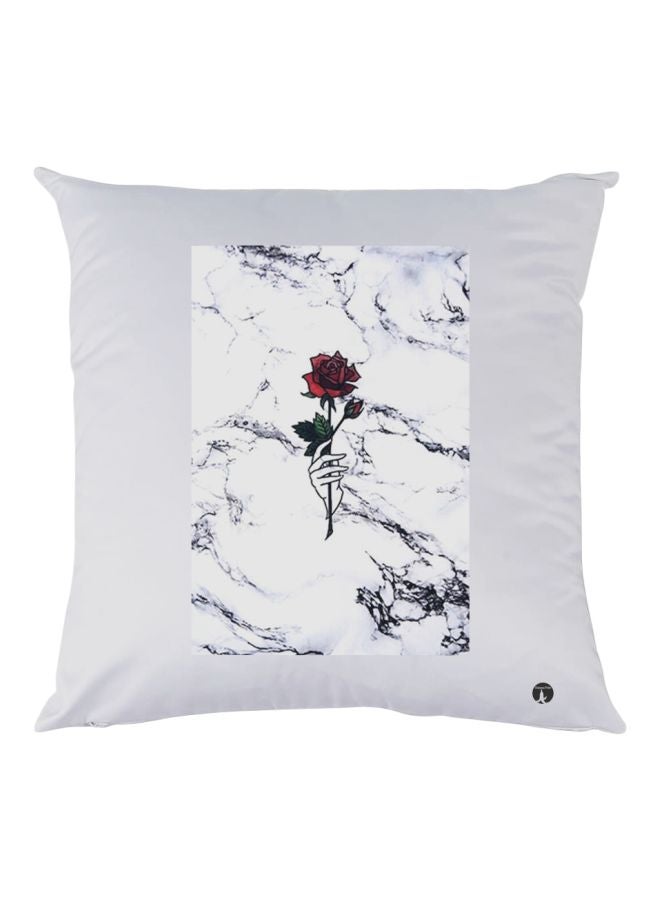 BP Flower Printed Decorative Throw Pillow White/Black/Red 30x30cm