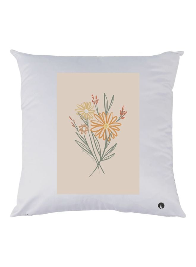 بي بي وسادة زينة مطبوع عليها رسمة زهور أبيض/ بيج/ رمادي 30x30سم