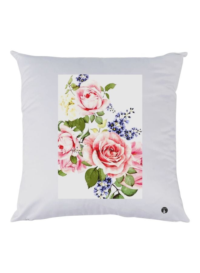 BP Floral Printed Decorative Throw Pillow White/Pink/Green 30x30cm