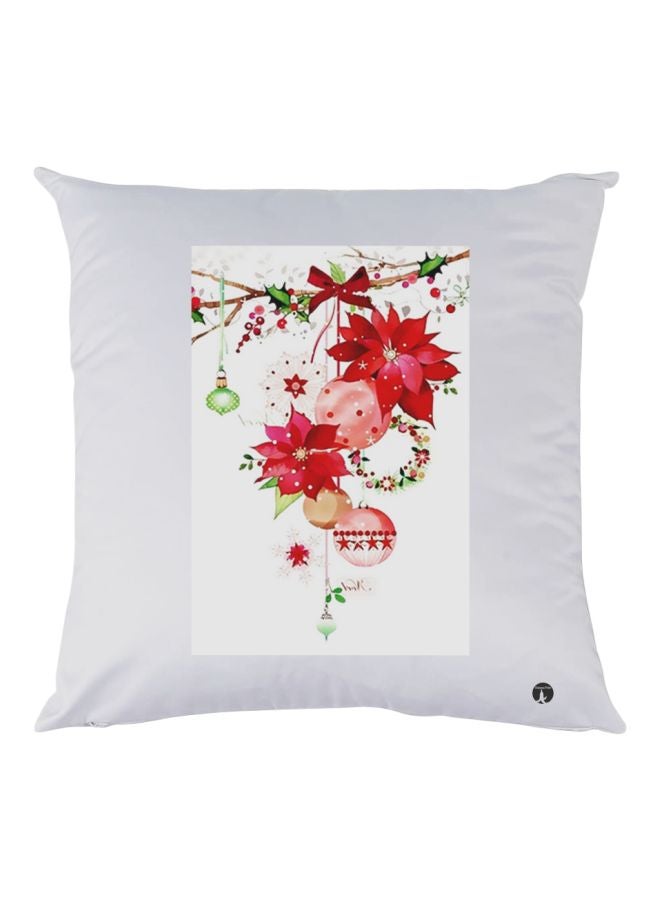 BP Floral Printed Decorative Throw Pillow White/Red/Green 30x30cm