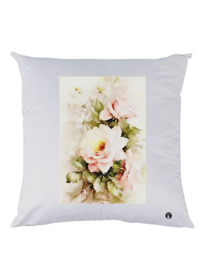 BP Floral Printed Decorative Throw Pillow White/Pink/Green 30x30cm