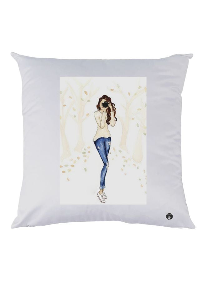 بي بي وسادة زينة للديكور مزينة برسمة فتاة أبيض/أزرق/بيج 30x30سم