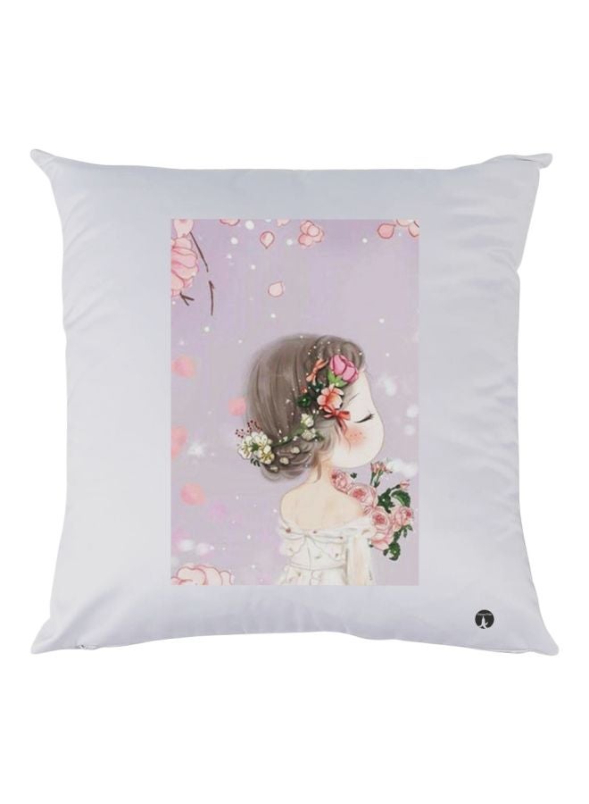 بي بي وسادة زينة للديكور مزينة برسمة فتاة أبيض/ وردي/ بيج 30x30سم
