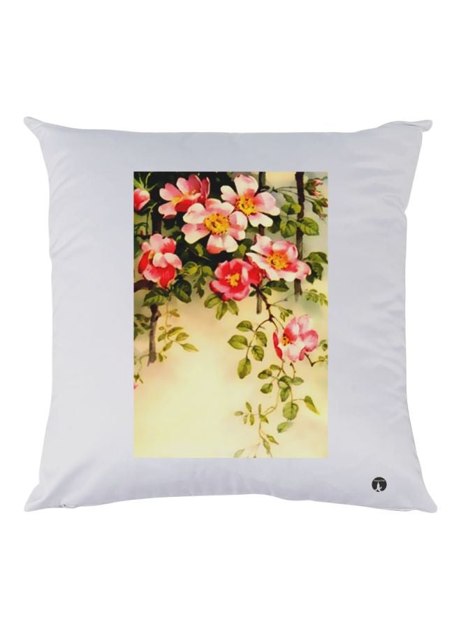 بي بي وسادة ديكور مزينة بطبعة زهور أبيض/أخضر/أحمر 30x30سم