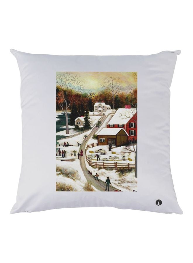 BP Nature Printed Decorative Throw Pillow White/Red/Brown 30x30cm
