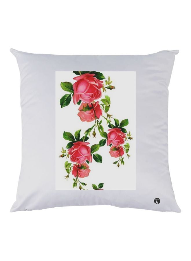 BP Floral Printed Decorative Throw Pillow White/Red/Green 30x30cm