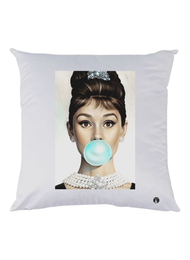 BP Girl Printed Decorative Throw Pillow White/Black/Blue 30x30cm