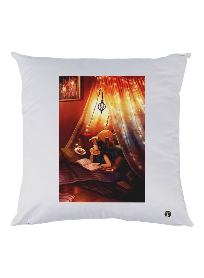 BP Girl Printed Decorative Throw Pillow White/Brown/Yellow 30x30cm